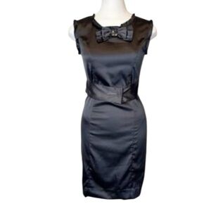 FIORUCCI Satin sleeveless Mini Dress with embellished bow ruffles & logo belt